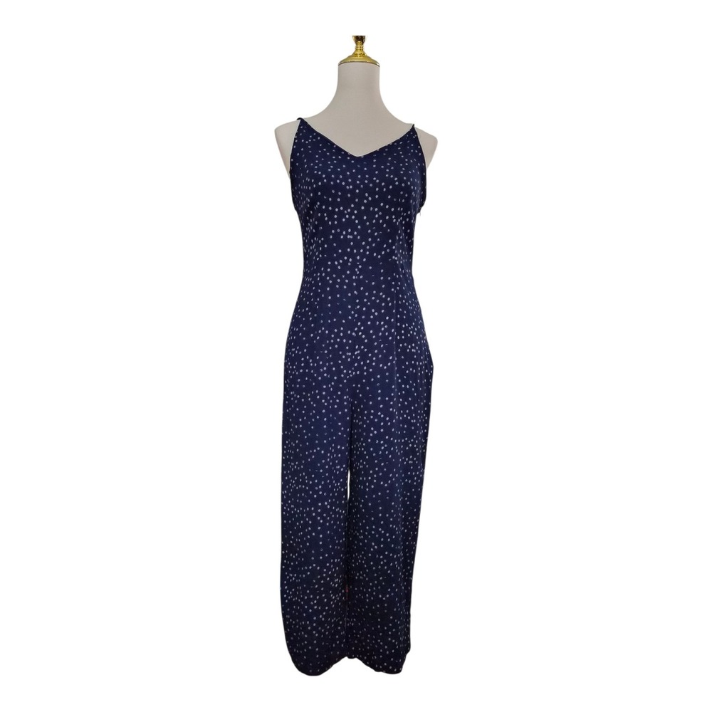 Rails Gabrielle Navy Speckled Dot Jumpsuit Women's Size M Rayon Wide Leg Cropped